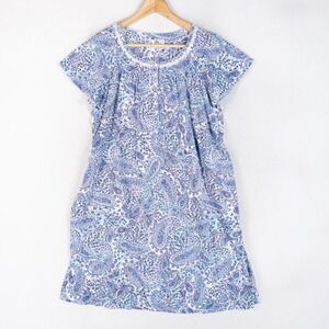 Aria Collection Womens Nightgown XL Blue Paisley Cotton Short Sleeve Sleepwear
